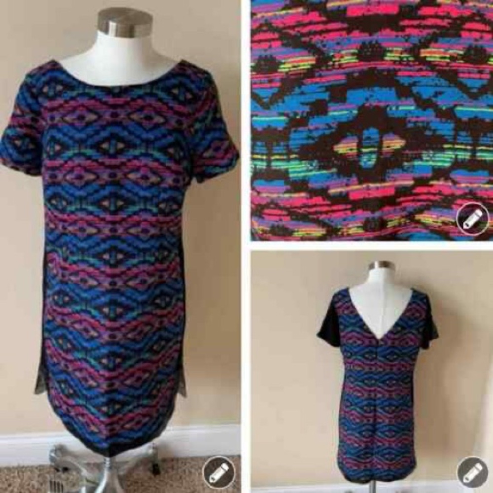 Plenty by Tracy Reece Southwestern Aztec Faux Leather Trim Dress